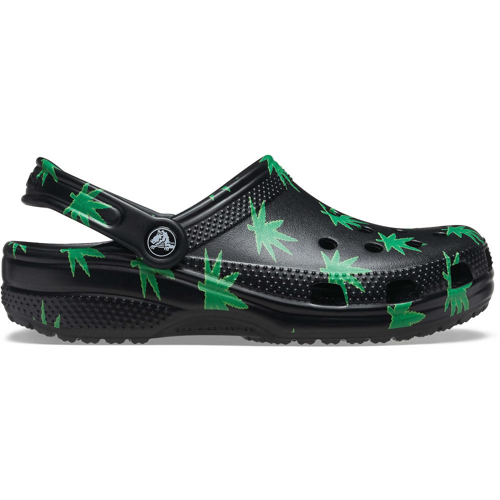 Black / Green Women's Crocs Classic Hemp Leaf Clogs | NZ 0137UZGT